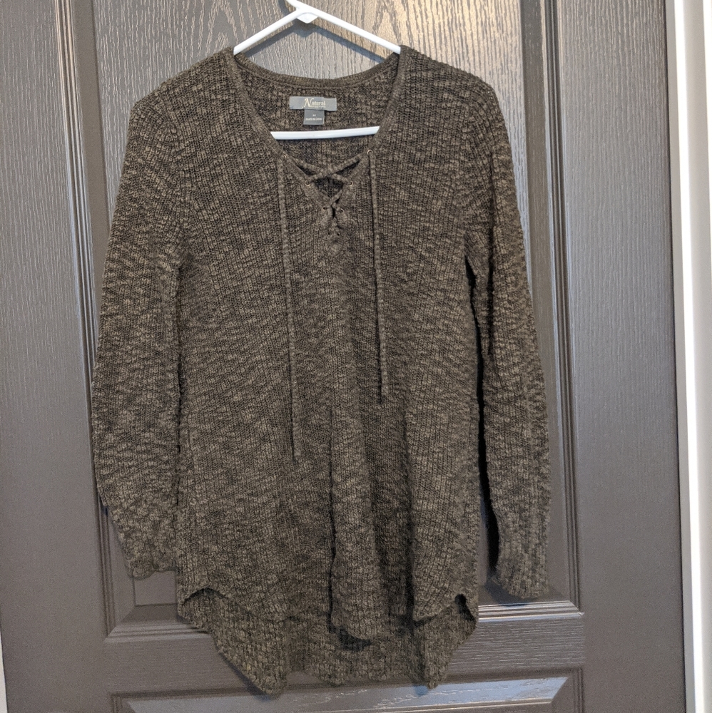 Lace Up Front Green Sweater